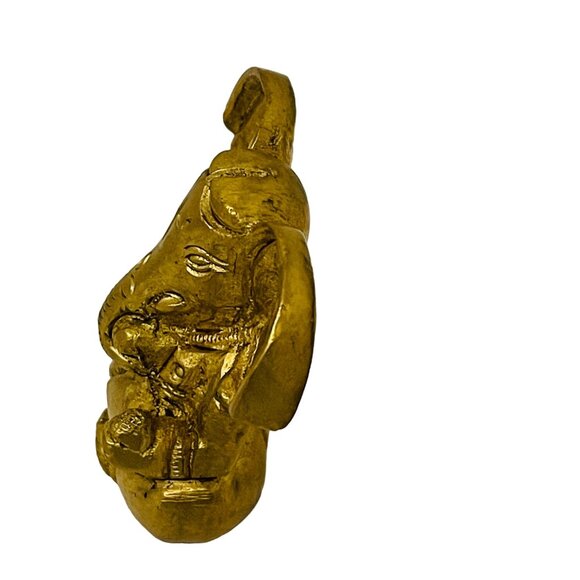 Small Brass Lord Ganesh Idol Elephant Mini Faux Gold 2"x2" - Picture 4 of 6